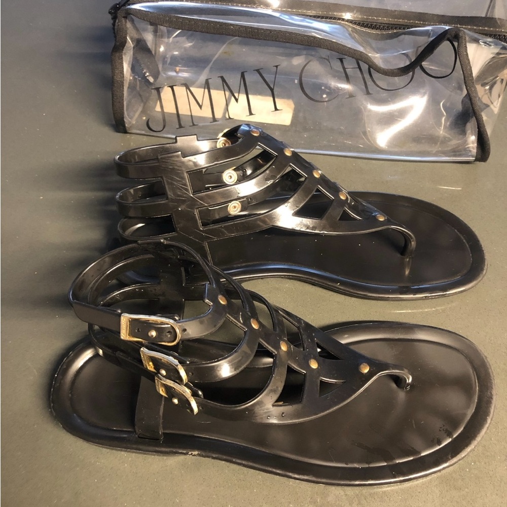 Jimmy Choo Margot Black Jelly Gladiator Sandal Size 39